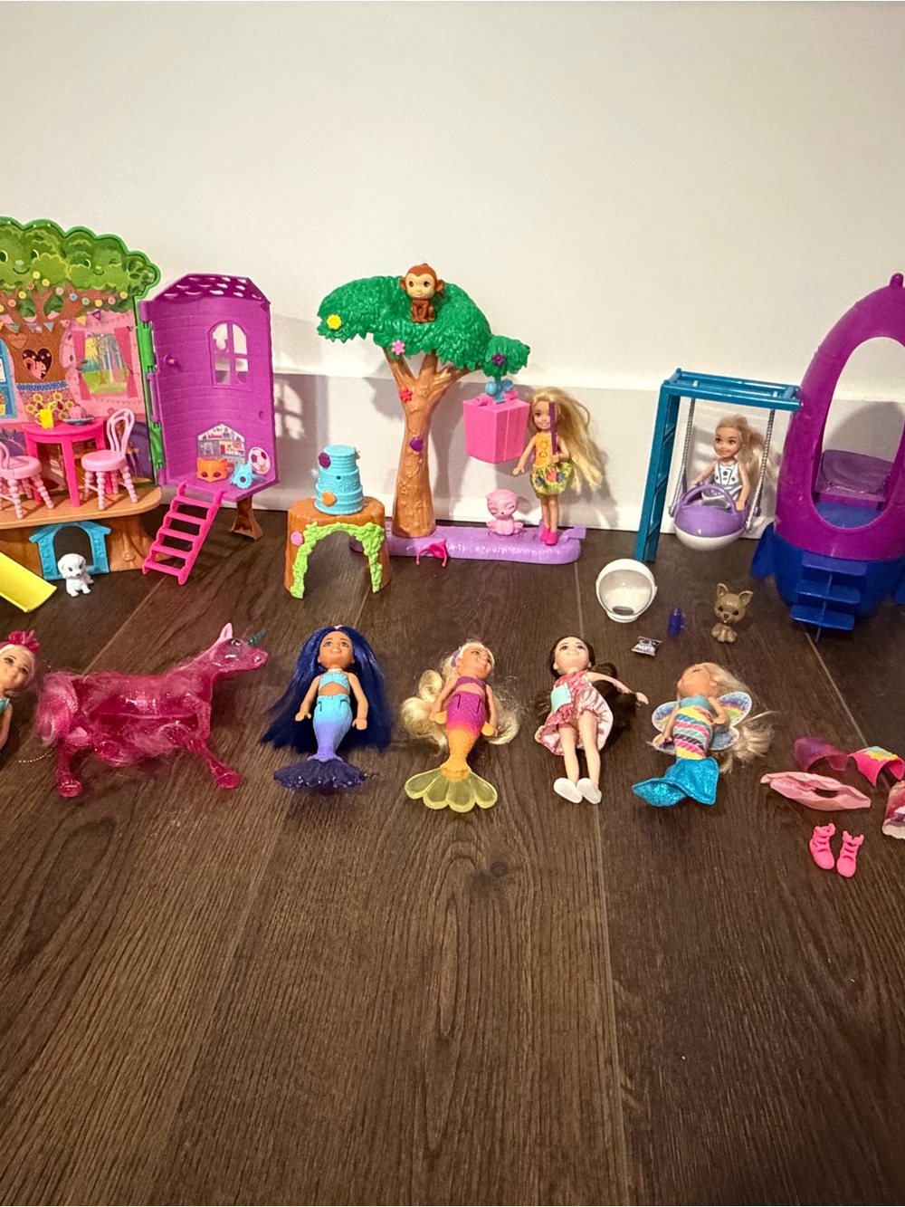 Several Chelsea Barbie Play sets including space playground, birthday, and more